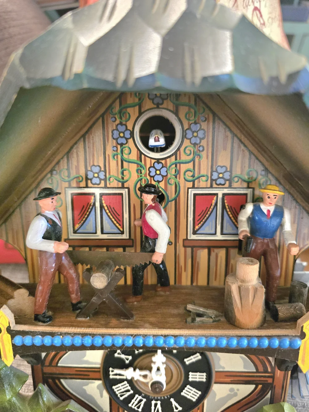Vintage German E. Schmeckenbecher Blck. Forest Cuckoo Clock W/ Musical Sawmill!